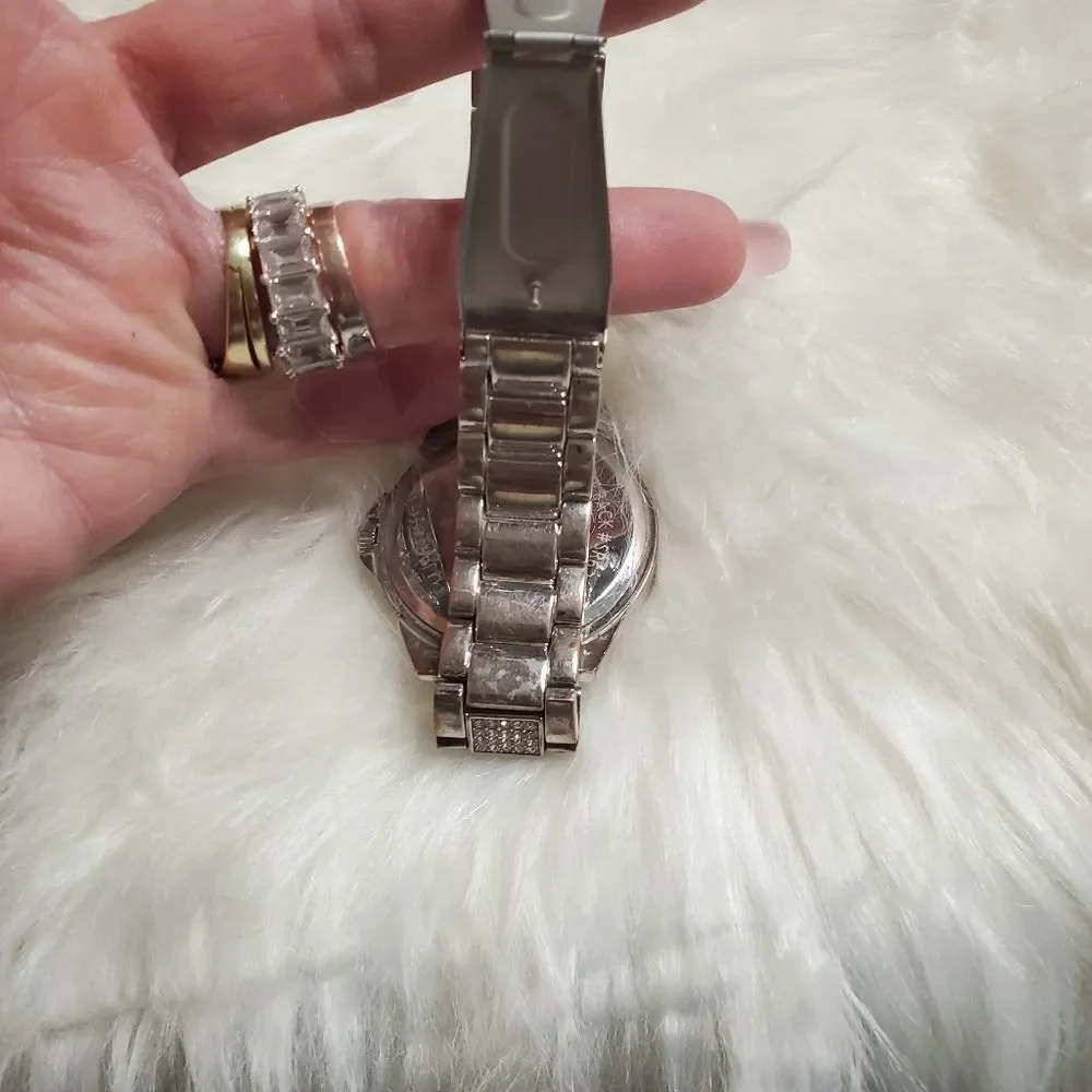 Accutime Silver Stainless Steel Rhinestone Watch